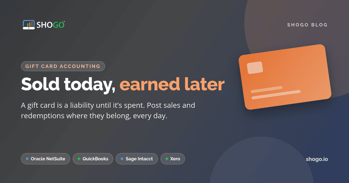 Shogo — Sold today, earned later: gift card accounting for Oracle NetSuite, QuickBooks, Sage Intacct, and Xero